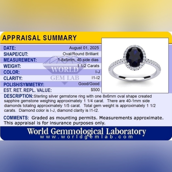 1 1/2 Carat Oval Created Sapphire & Diamond Halo Ring in Sterling Silver - Picture 6 of 6